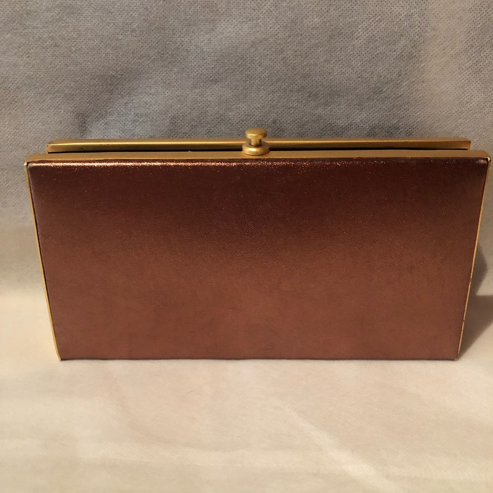 Vintage Christopher Inge bronze metallic leather metal frame clutch
